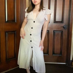 Zara Beige midi v-neck button up dress